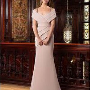 Alexander By Daymor NEW Suntan Beige Off Shoulder Beaded Maxi Dress Size 6 #1576